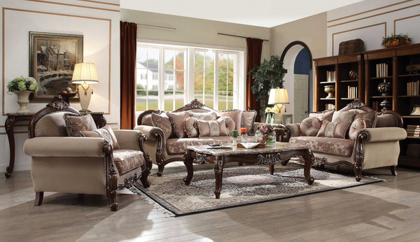 38" Beige And Brown Velvet Floral Arm Chair N270-347247