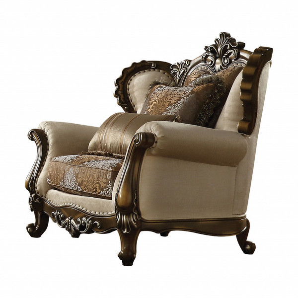 49" Tan And Brown Fabric Floral Tufted Wingback Chair N270-491107