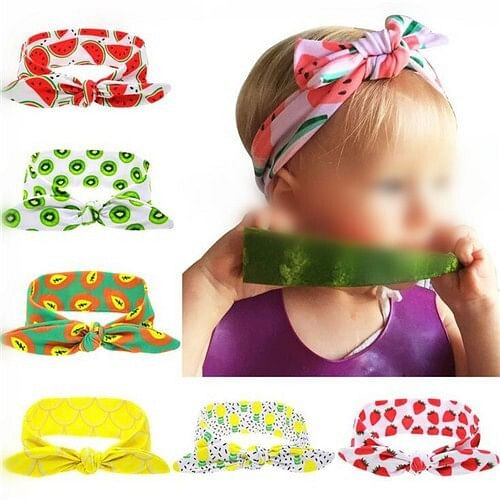 (6 pcs Per Unit) Summer Fashion Fruits Prints Cloth Bowknot Baby Hair Bands A392-bbj043
