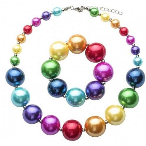 Multicolor Acrylic Beads Kids Necklace and Bracelet Jewelry Set A392-bbj112