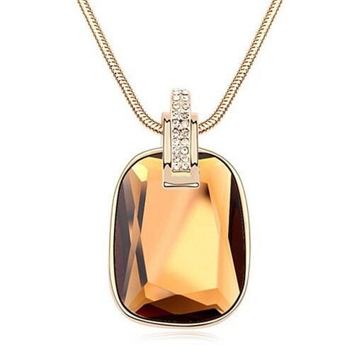 Simple Plain Style Square Crystal Pendant Necklace - Brown A392-cnel0264