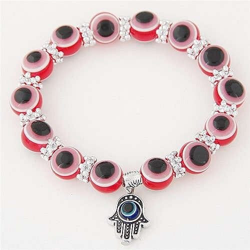 Unique Folk Style Vintage Hand Pendant Eye Beads Fashion Bracelet - Red A392-fabr1646