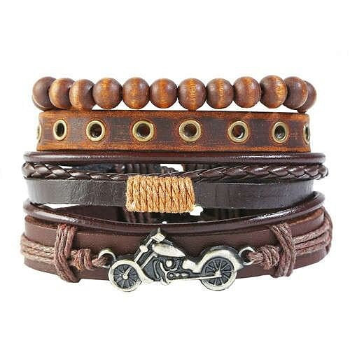 Alloy Motorbike Decorated Multi-layer Beads and Leather Fashion Bracelet A392-fabr2345