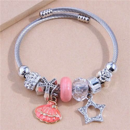 Seashell and Shining Star Pendants Beads Fashion Women Friendship Bracelet A392-fabr2687