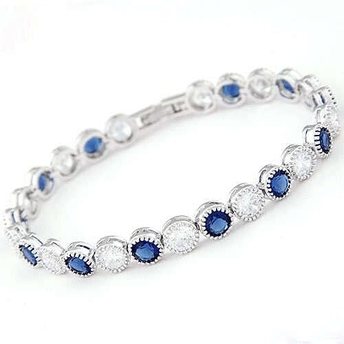 Graceful Fashion Office Lady Preferred Cubic Zirconia Minimalist Women Bracelet - Ink Blue and White A392-fabr2809