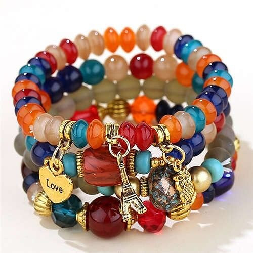 Night Owl and Love Pendant High Fashion Multiple Layers High Fashion Women Wholesale Bracelet - Ora A392-fabr2869