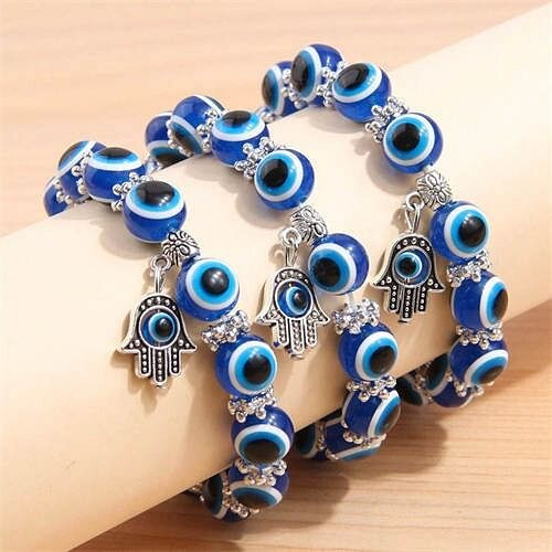Evil Eye Fashion Beads and Hands Pendants Multi-layer Women Wholesale Bracelet - Royal Blue A392-fabr3062