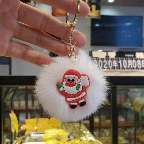 U.S. High Fashion Christmas Series Lovely White Fluffy Ball Design Key Chain - Santa Claus with Bag A392-fakc0024