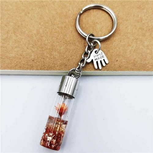 Creative Flowers in the Bottle with Mini Hand Pendants Unique Design Wholesale Key Ring - Brown A392-fakc0092