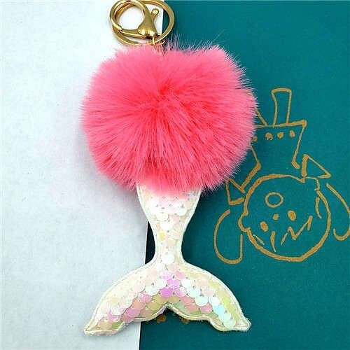 Shining Fish Scales Beautiful Mermaid Tail Fluffy Design Women Handbag Pendant Wholesale Key Chain  A392-fakc0108