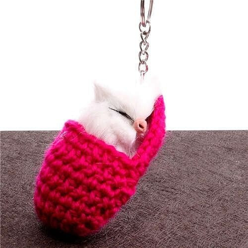 Creative Design Cute Sleeping Cat Pendant Wholesale Fashion Accessories Key Chain - Fuchsia A392-fakc0115
