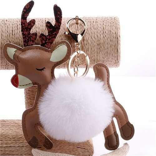Lovely Deer with Fluffy Ball Christmas Element Handbag Pendant Accessories Wholesale Key Chain - Wh A392-fakc0125
