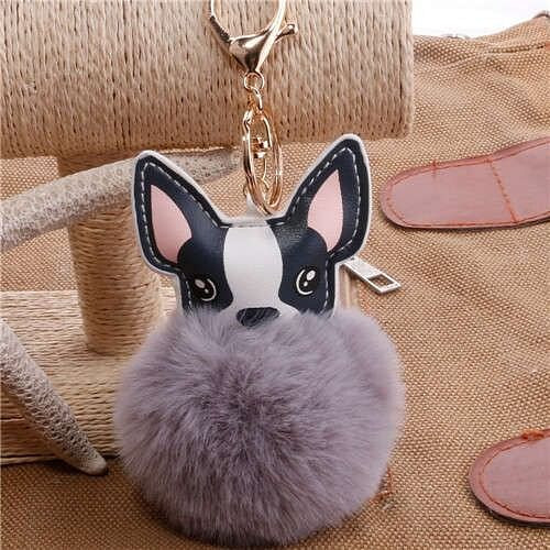 Lovely Pet Dog with Fluffy Ball Accessories Wholesale Key Chain - Gray A392-fakc0135