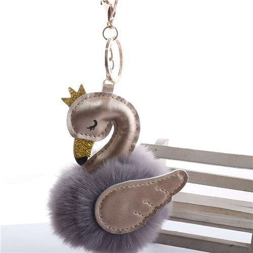 Lovely Swan Fluffy Ball Women Car Pendant Unique Design Accessories Wholesale Key Chain - Golden Gr A392-fakc0177