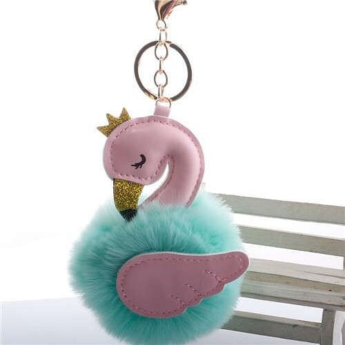 Lovely Swan Fluffy Ball Women Car Pendant Unique Design Accessories Wholesale Key Chain - Green A392-fakc0183
