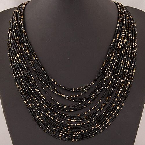 Bohemian Style Dense Layers Mini Beads Costume Necklace - Black A392-fane1952