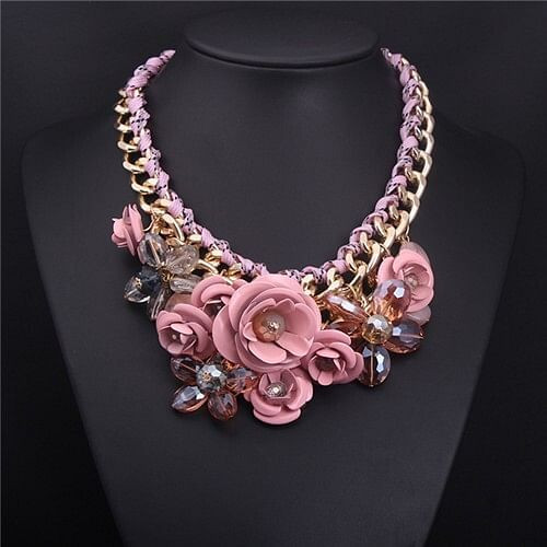 Vivid Sweet Summer Flowers Cluster Design Fashion Necklace - Pink A392-fane2122