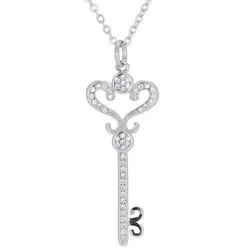 Cubic Zirconia Embellished Luxurious Royal Fashion Key Pendant Necklace A392-fane3948