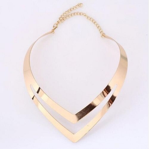 High Fashion Hollow V Style Alloy Necklet - Golden A392-fane5418