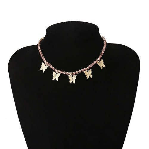 Wholesale Jewelry Butterfly Tassel Rhinestone Inlaid Design Korean Fashion Women Temperament Neckla A392-fane6759