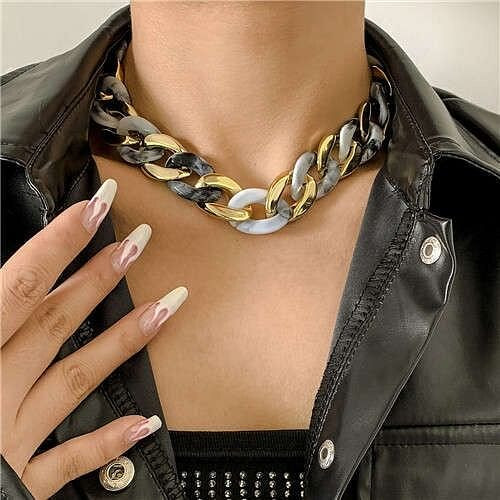 U.S. Fashion Wholesale Jewelry Punk Style Hollow-out Chain Bold Weaving Two-toned Chunky Necklace - A392-fane7037