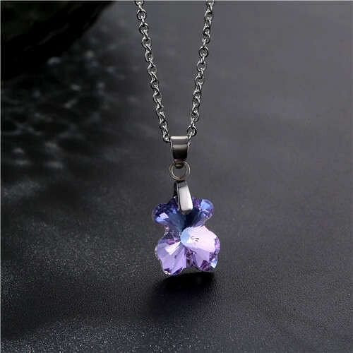 Korean Fashion Minimalist Glass Crystal Bear Pandent Stainless Steel Necklace - Amethyst A392-fane7156