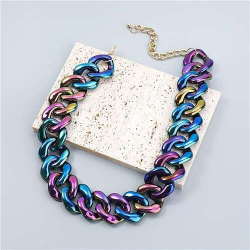 U.S. Fashion Punk Style Thick Chain Resin Women Necklace - Blue A392-fane7274