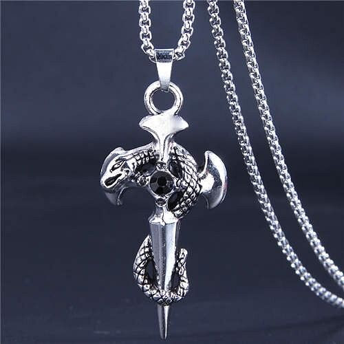 Hip-hop Style Wholesale Jewelry Vintage Snake Cross Pendant Men Statament Long Chain Necklace - Bla A392-fane7430