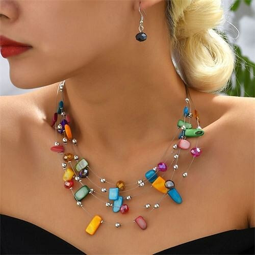 Simple Crystal and Irregular Beads Combo Necklace and Earrings Jewelry Set - Multicolor A392-fane7509