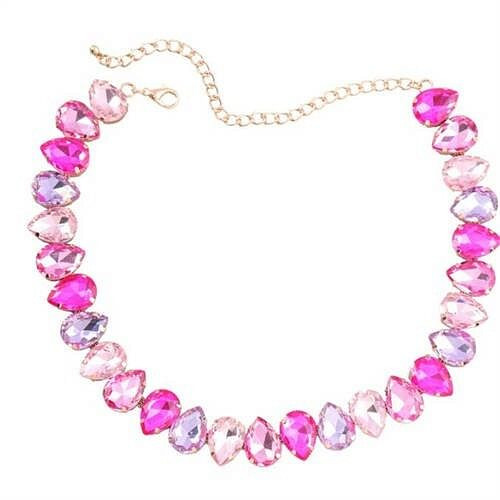 Shining Rhinestone Waterdrop Sweater Chain Wholesale Costume Necklace - Rose A392-fane7531