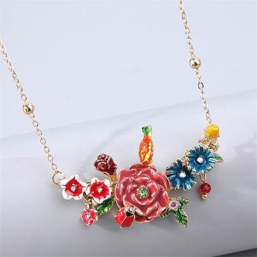 Korean Fashion Prosperous Flower and Bird Combo Pendant Wholesale Costume Necklace - Red A392-fane7674