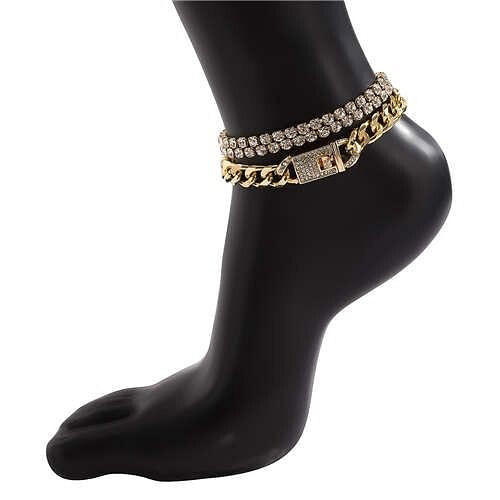 Vintage Style Shining Rhinestone Three-layers Chain Fashion Anklet - Golden A392-fank0122