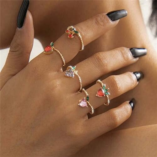 Various Sweetheart and Fruit Combo Design Women Wholesale Fashion Rings Set A392-fari0811