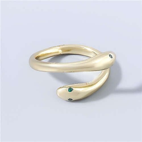 Twin Snake Rhinestone Inlaid Minimalist Design Fashion Women Wholesale Open-end Ring - Green A392-fari0947