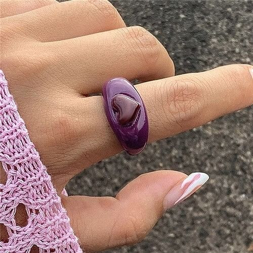 Candy Color Three-dimensional Heart Shape U.S. Fashion Simple Design Women Resin Ring - Purple A392-fari0978