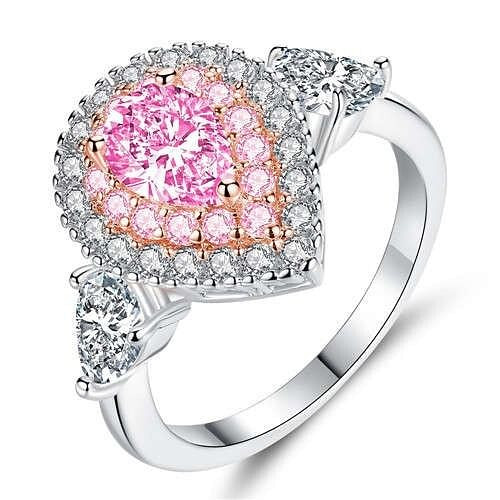 Glistening Big Water Drop Design Rhinestone Paved Women Wholesale Party Ring - Pink A392-fari1055