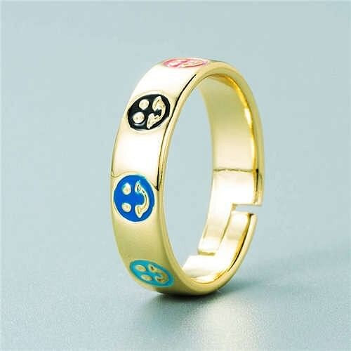 Simple Design Colorful Oil-spot Glaze Women Fashion Ring - Face A392-fari1065
