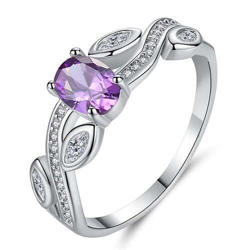 U.S. Fashion Leaf Shape Unique Design Oval Cubic Zirconia Women Amethyst Ring A392-fari1151