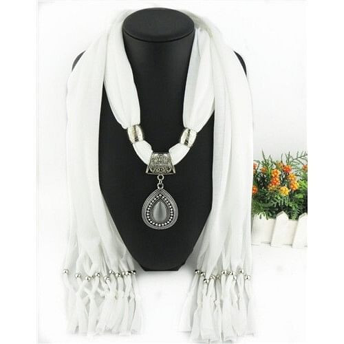 Folk Fashion Waterdrop Pendant Scarf Necklace - White A392-fasn0137