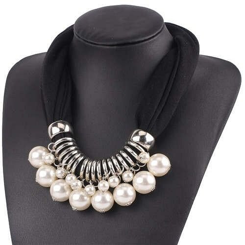 Elegant Pearl Pendant Women Short Style Graceful Fashion Scarf Necklace - Black A392-fasn0517