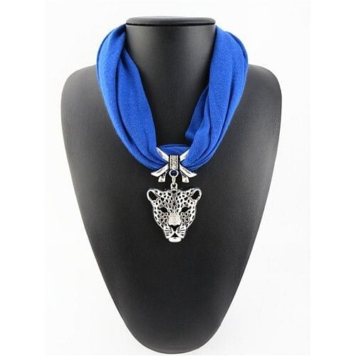 Leopard Head Pendant High Fashion Short Cool Style Women Scarf Necklace - Royal Blue A392-fasn0533