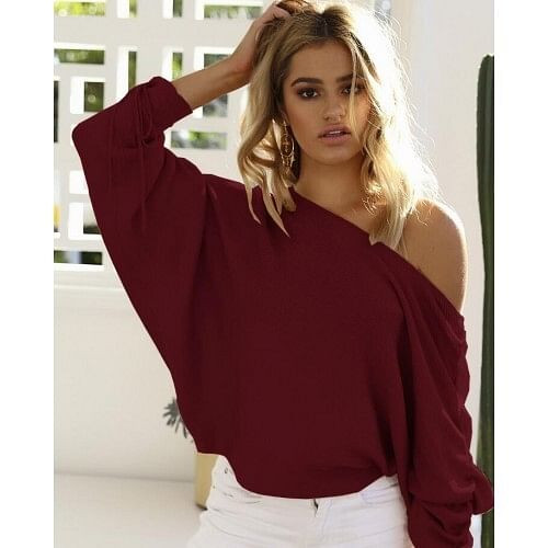 High Fashion Off-shoulder Casual Style Women Top - Wine Red A392-fast0019
