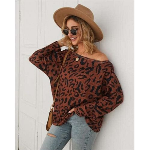 Long Sleeves Casual Style Leopard Prints Winter High Fashion Women Shirt/ Top - Brown A392-fast0120