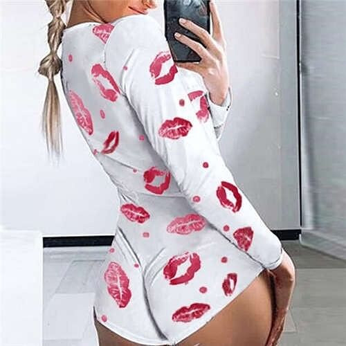 Red Lips Printing Night Club Style Women One-piece Top/ Body Suit A392-fast0137