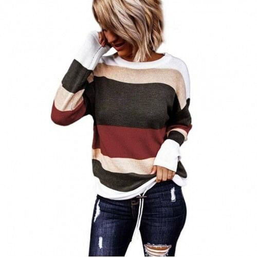 U.S. High Fashion Contrast Strips Design Women Top - Red A392-fast0201