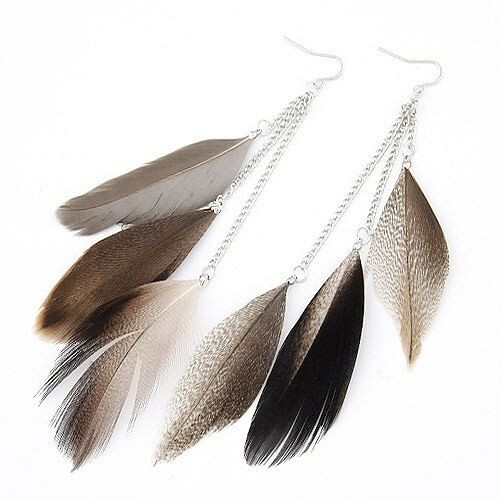 Graceful Triple Dangling Feather Fashion Earrings - Brown A392-fear1557