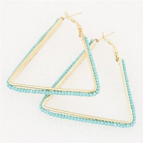 Mini Beads Embellished Bold Dangling Triangle Design Fashion Earrings - Blue A392-fear1869
