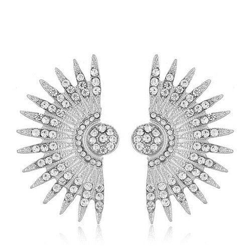 Shining Rhinestone Embellished Fan-shaped Floral Design Fashion Stud Earrings - Silver A392-fear2151