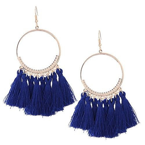 Alloy Hoop with Cotton Threads Tassels High Fashion Earrings - Blue A392-fear2511