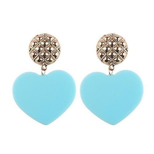 Dangling Heart Bold High Fashion Women Statement Earrings - Blue A392-fear2776